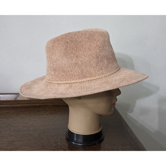 Tan Fedora Classic Corduroy Look Cowgirl Hat Soft Yarn One Size Braided Hatband - Picture 4 of 12